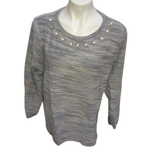 St. John Bay Womens Plus Size Black White Bling Sweater Top 1X